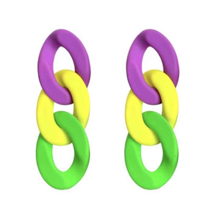 Purple, Green and yellow chain link earrings (Pair)