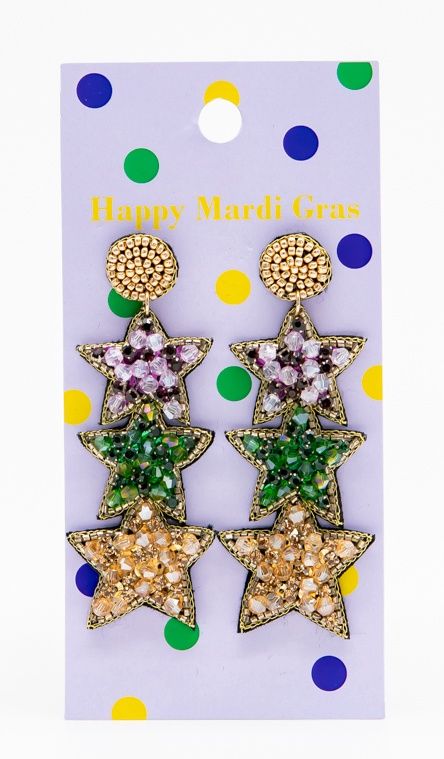 Purple, Green, and Gold Mardi Gras Star Earrings (Pair)