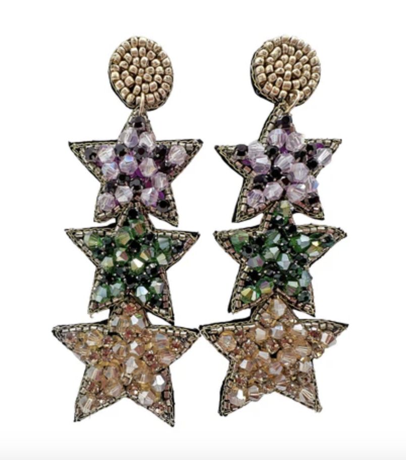 Purple, Green, and Gold Mardi Gras Star Earrings (Pair)
