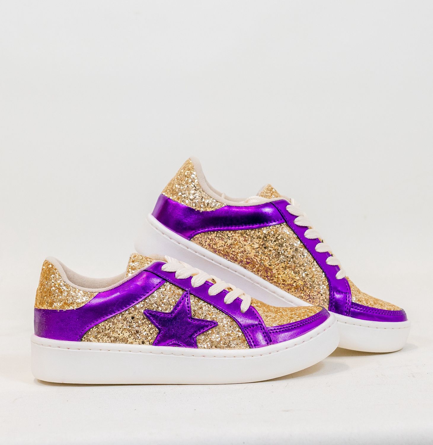 Purple/Gold Shoes with Purple Star and Purple Trim - Size 6 (Pair)