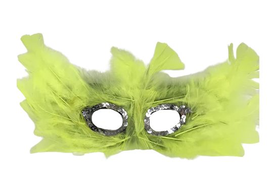 Neon Yellow Feather Mask with Silver Sequins Around The Eyes (Each)