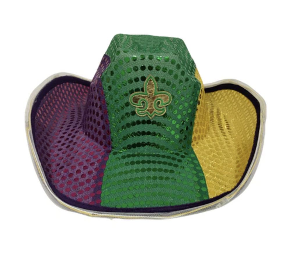 Purple, Green and Yellow LED Cowboy Hat with Fleur de Lis (Each)