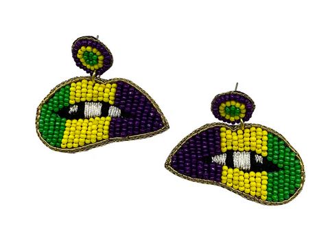 Purple, Green, and Yellow Mardi Gras Lips Earrings (Pair)