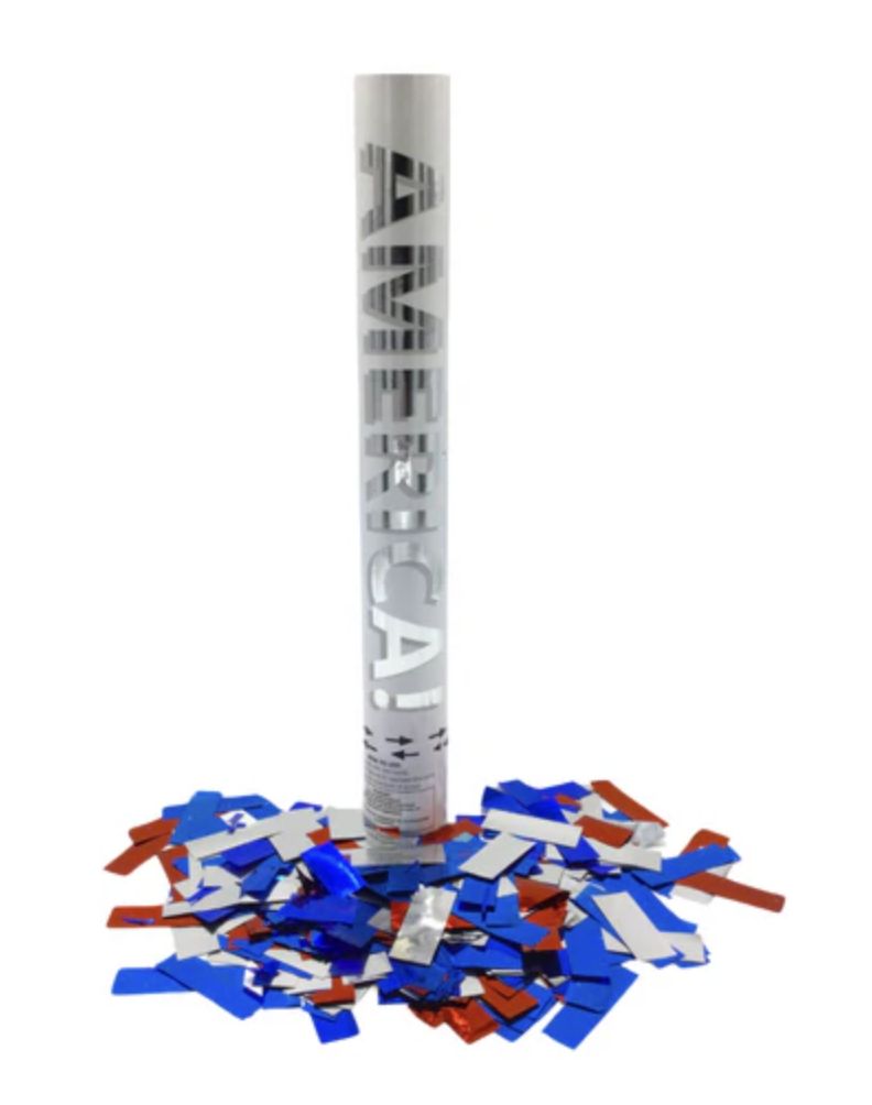 Red, Blue, and Silver Metallic Confetti Cannon 16"