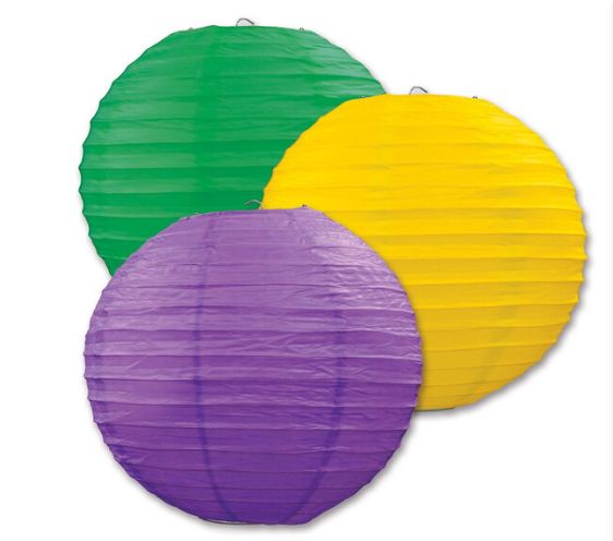Paper Lantern - Golden-Yellow, Green, Purple 9.5" (Pack of 3)