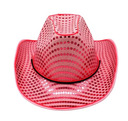 Pink Sequin LED EL Wire Cowboy Hat (Each)