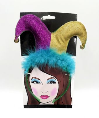Purple and Gold Jester Head Bopper with Green Fur (Each)
