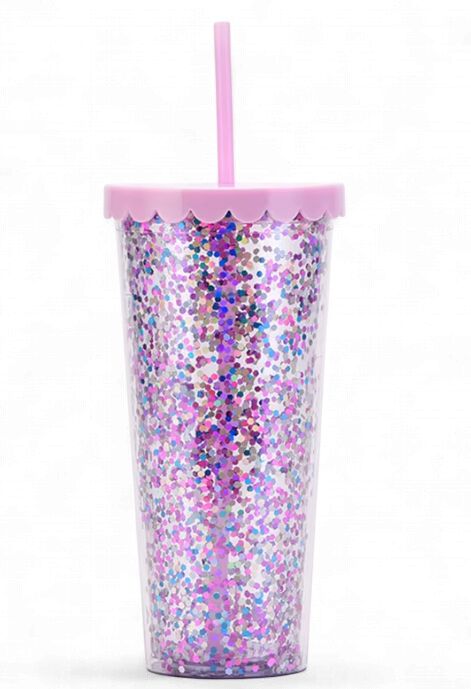 Purple Glitter 700ml Double Wall Plastic Tumbler (Each)