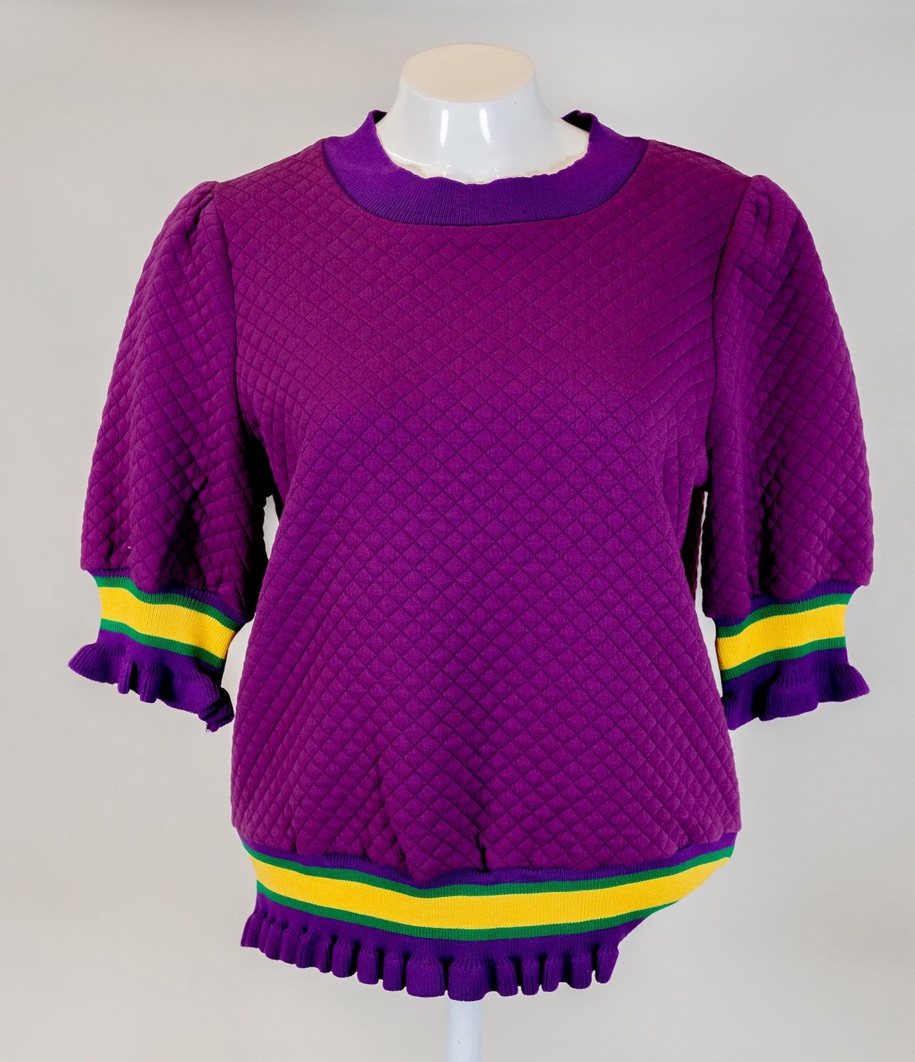 Purple Mardi Gras Quilted Puff Sleeve Top - Large (Each)