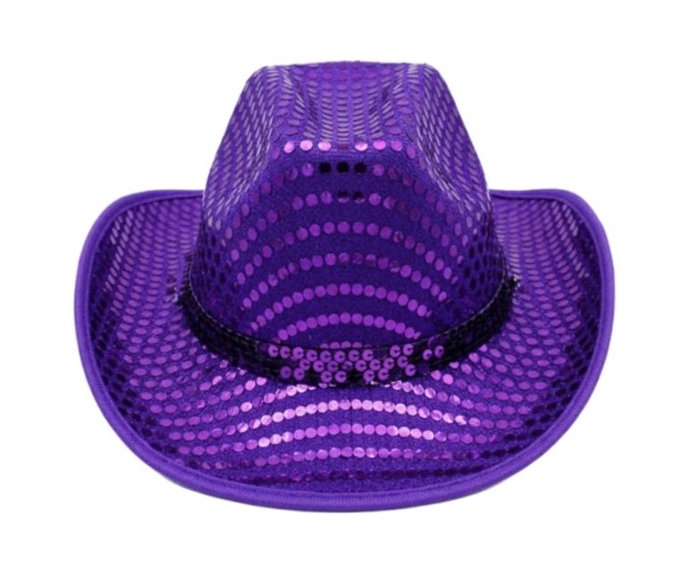 Purple Sequin LED EL Wire Cowboy Hat (Each)
