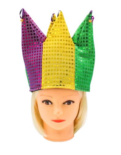 Purple, Green and Gold Sequin Jester Hat (Each)