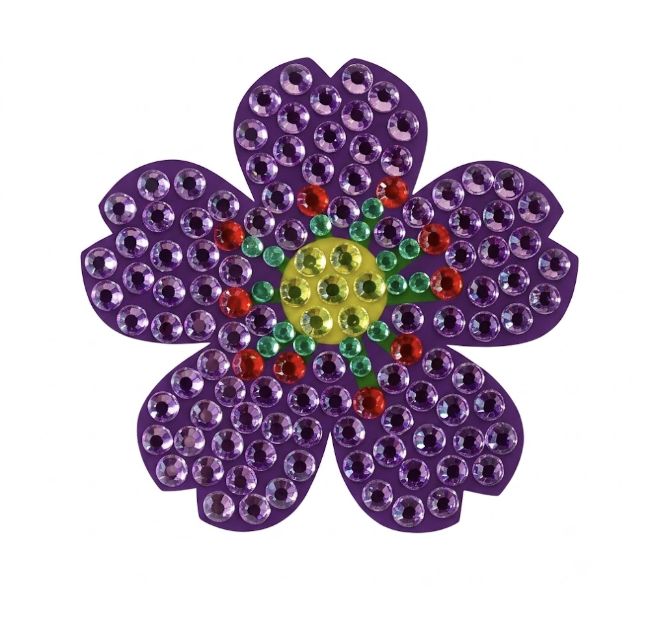 Purple, Green and Yellow Flower Glitter Sticker (Each)