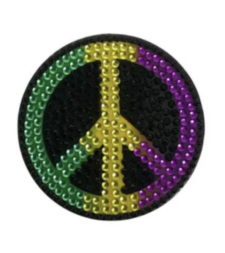 Purple, Green and Yellow Peace Sign Glitter Sticker (Each)