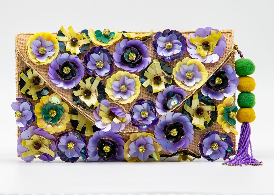 Purple, Green, and Gold Flower Applique Purse (Each)