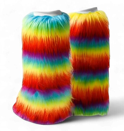 Rainbow Striped Fuzzy Leg Warmers (Each)