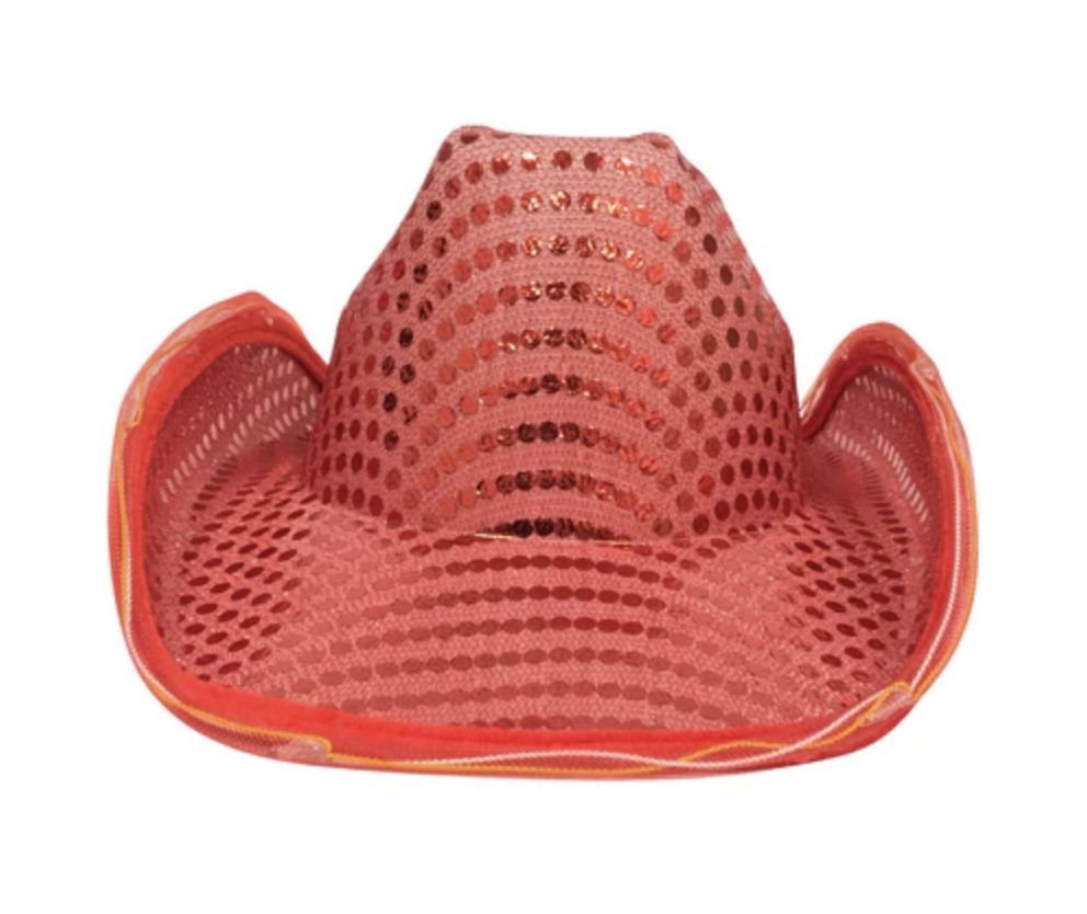 Red Sequin LED EL Wire Cowboy Hat (Each)