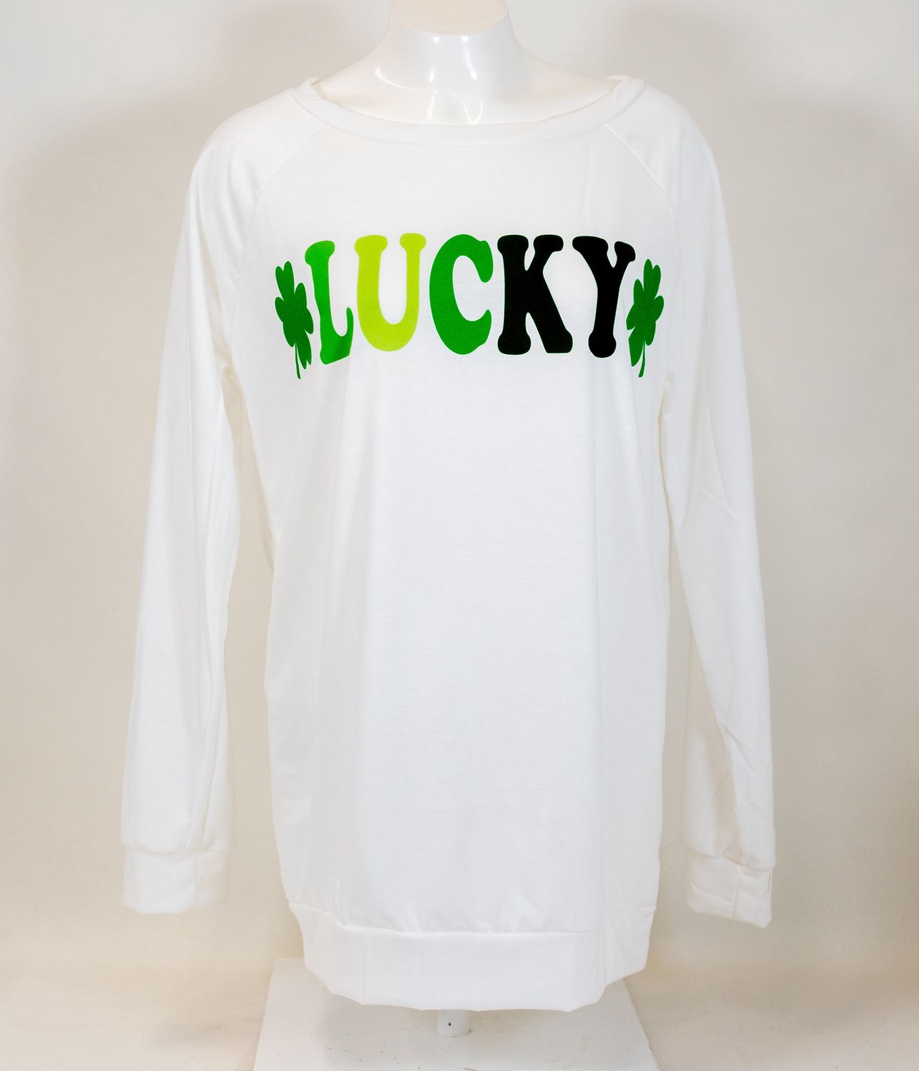 St. Patrick's French Terry Knit Lucky Graphic White Pullover Top - Large (Each)