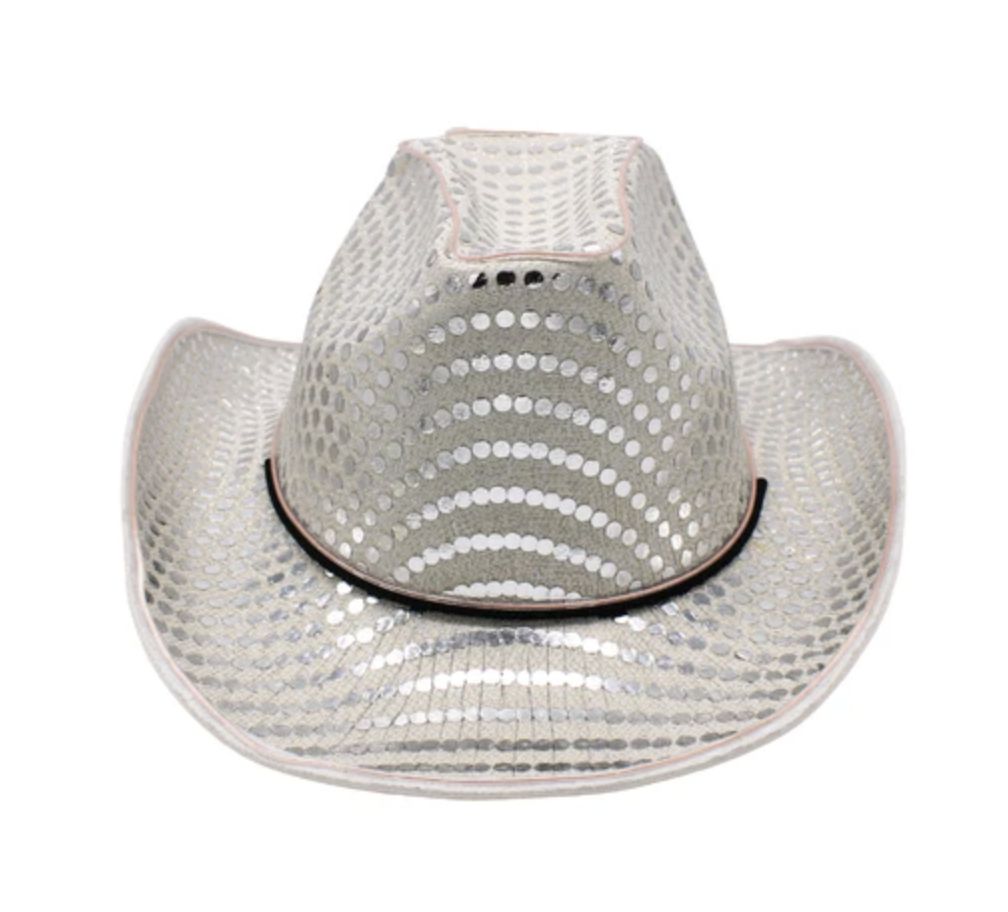 Silver Sequin LED EL Wire Cowboy Hat (Each)