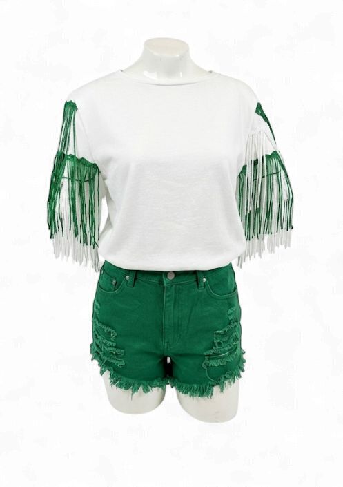 St. Patrick's Multi Color Fringe White Top