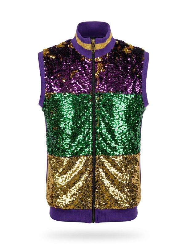 Sequin Vest Purple, Green, and Gold Stripe Adult