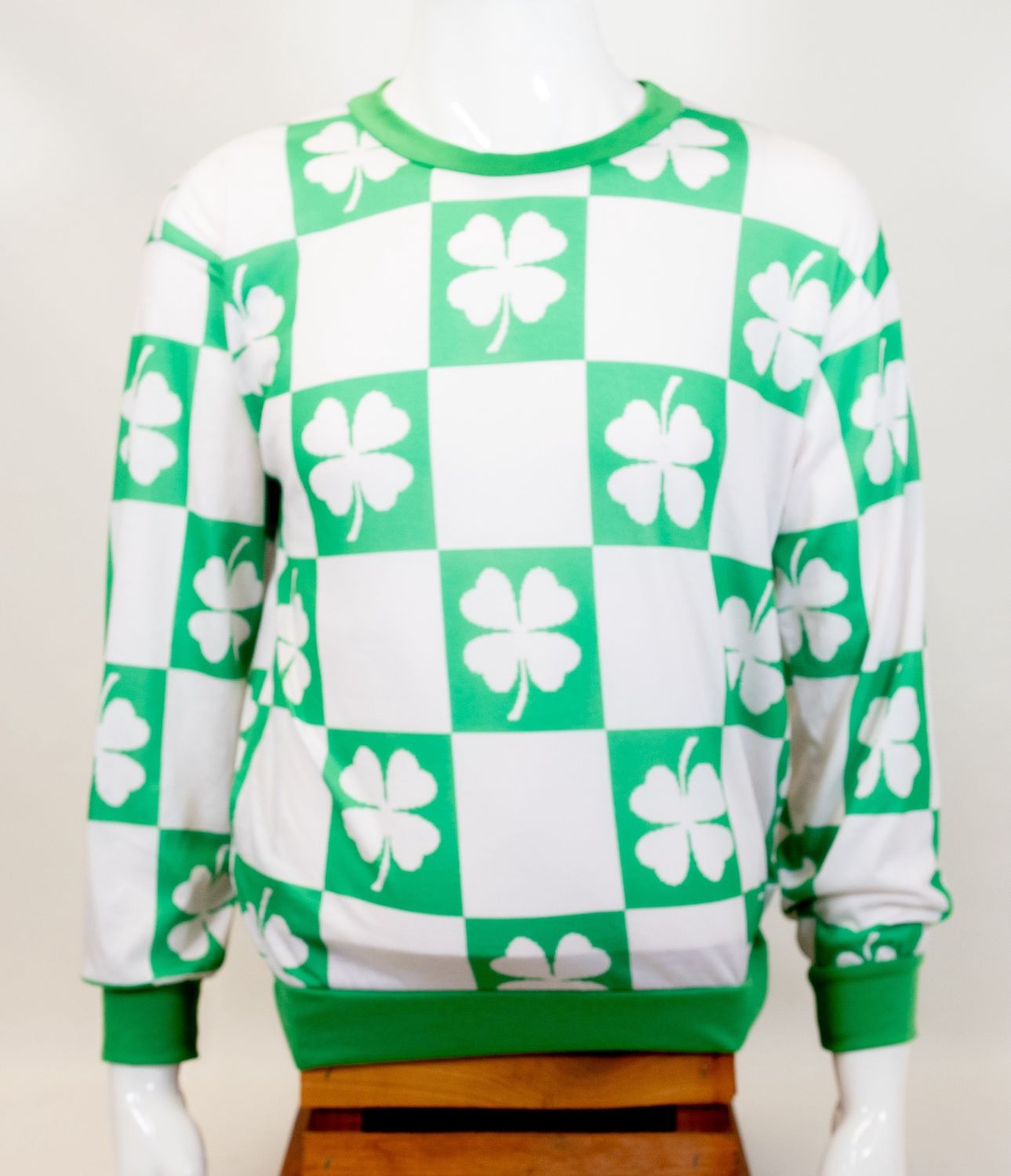 St. Patrick's Clover Checker Print Double Pocket Crewneck Sweatshirt - Small (Each)