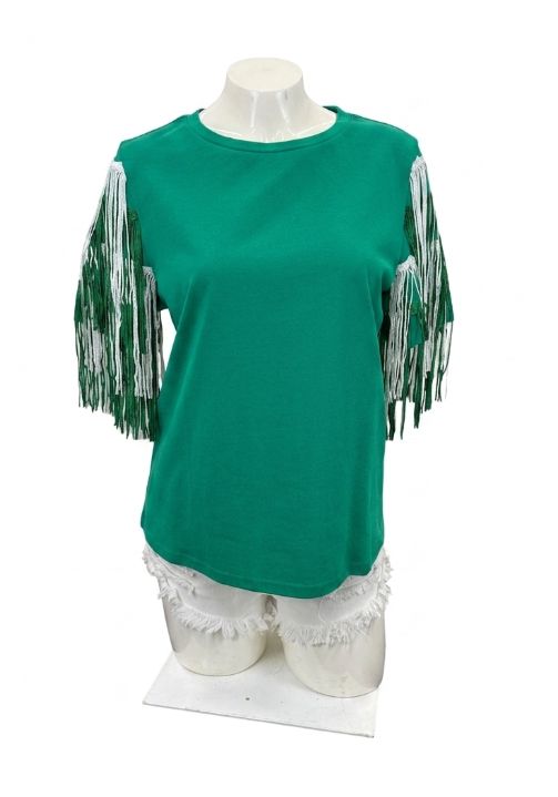 St. Patrick's Multi Color Fringe Green Top - Medium (Each)