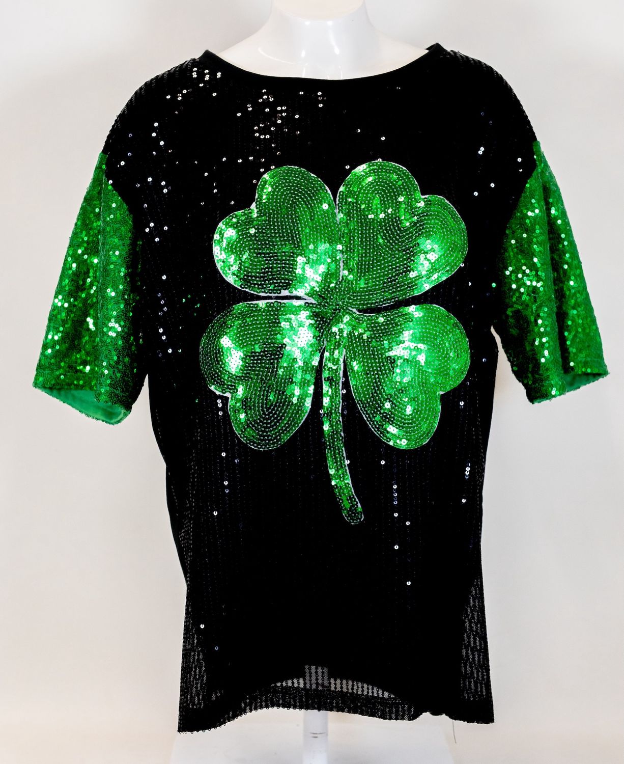 St. Patrick's Sequin Clover Patch Half Sleeve Top- Large (Each)