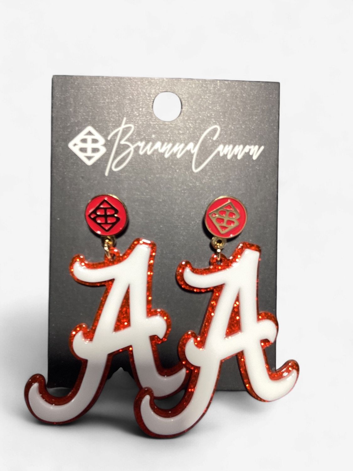 White and Crimson Glitter Alabama A Earrings