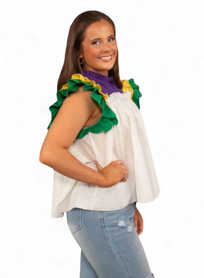 White Mardi Gras Layered Ruffle Sleeve Top - X-Large (Each)
