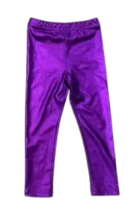 Kids Mardi Gras Metallic Leggings- Purple/ Gold