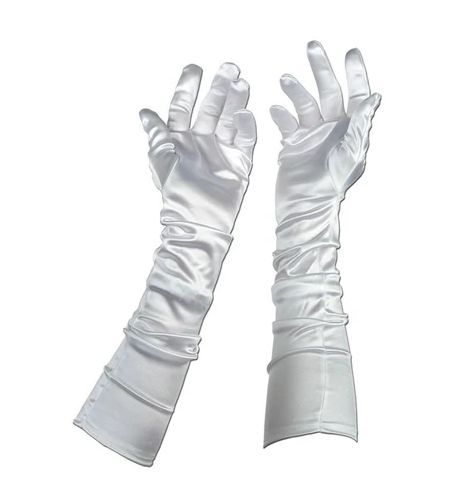 White Long Satin Elastic Gloves 18.5" (Pair)