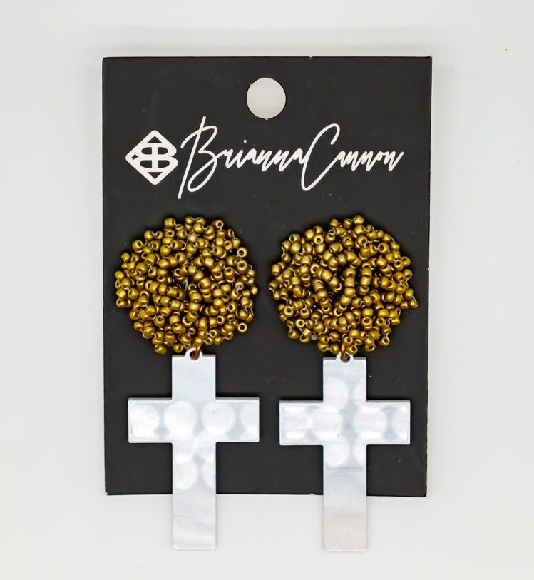 White Pearl Cross with Large Gold Glitter BC Logo Top