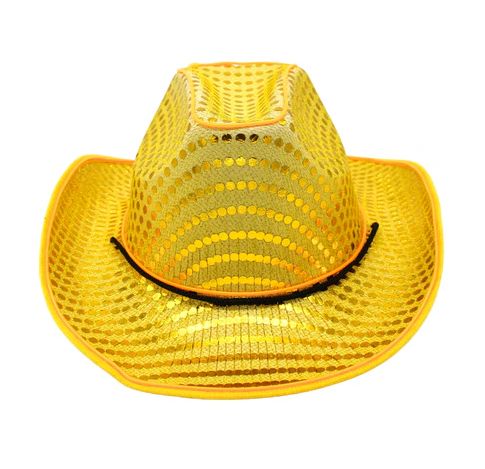 Yellow Sequin LED EL Wire Cowboy Hat (Each)