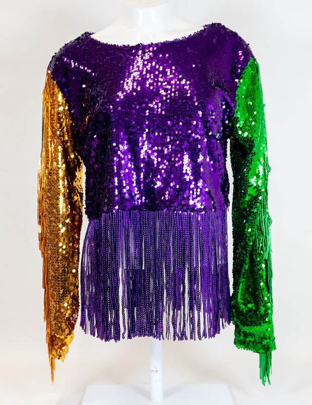 Mardi Gras Fringe Detailed Sequins Crop Top