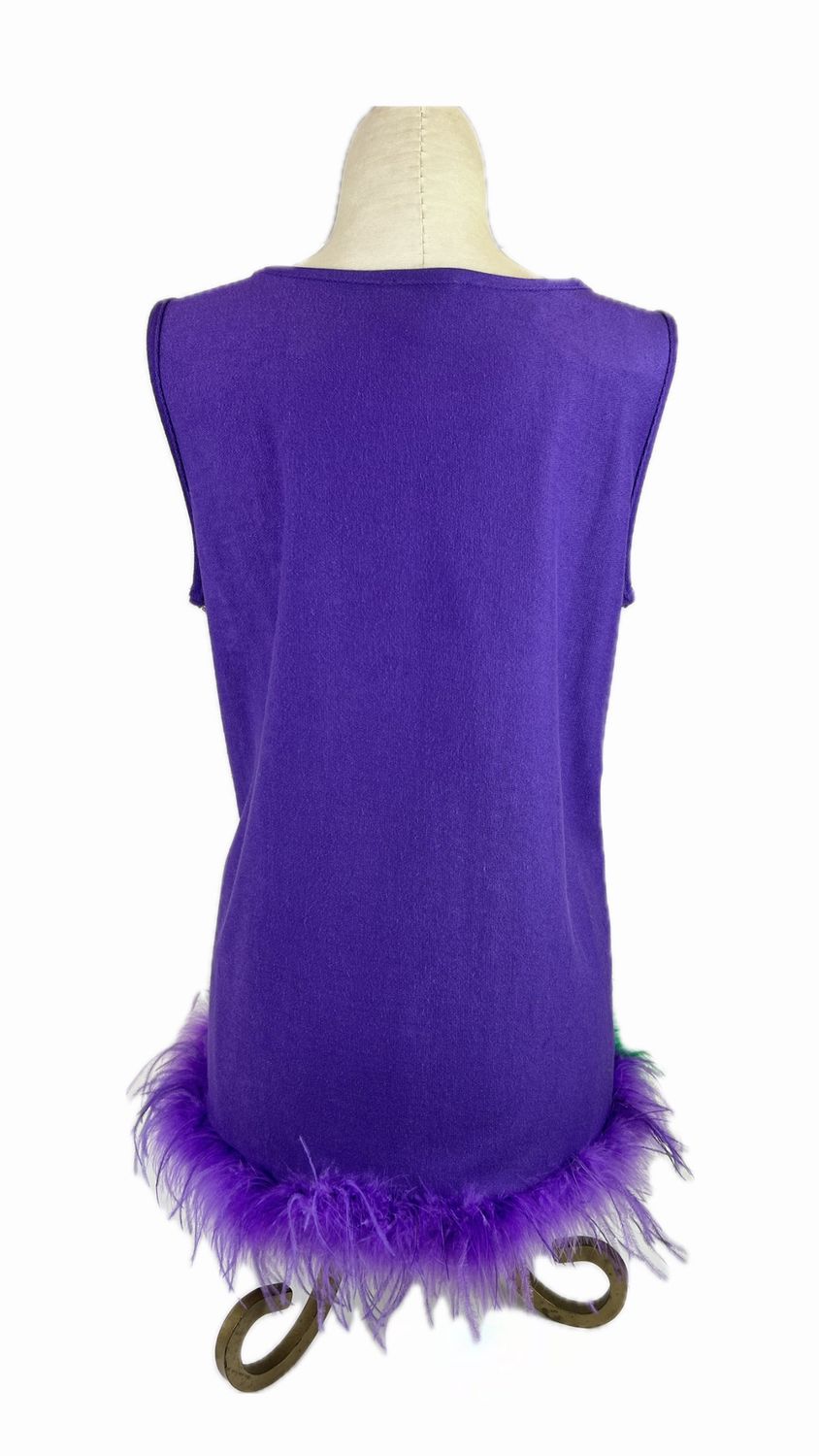 Mardi Gras Color Block Faux Feather Hem Sequin Front Top, Size: Medium