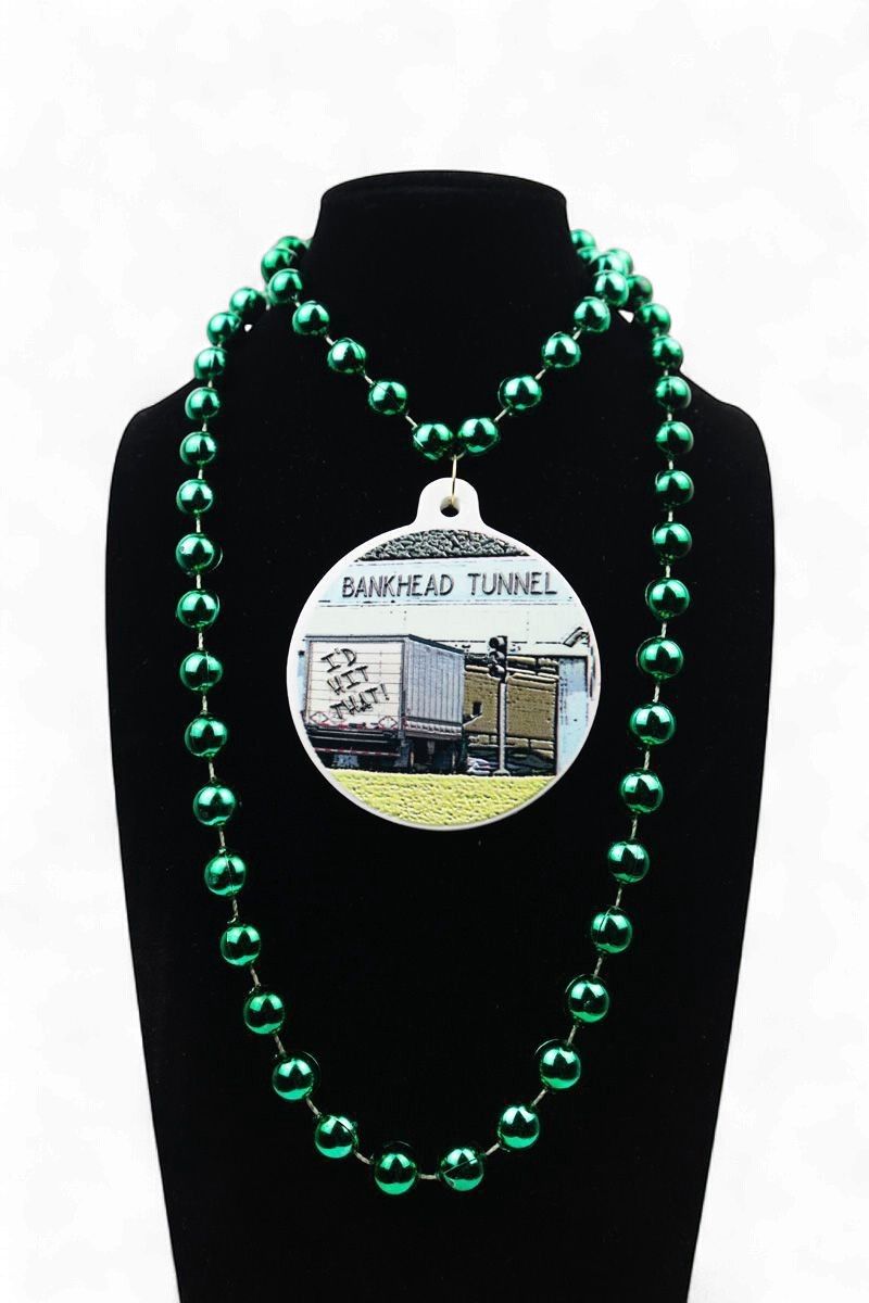 Bankhead Tunnel 2025 Double Sided Medallion Mardi Gras Bead - 40" 12mm Green (Each)