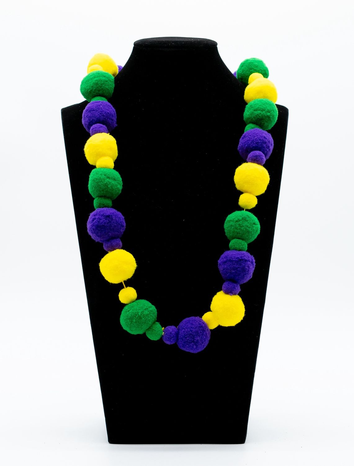 42" Purple, Green and Yellow Pom Pom Necklace (Dozen)