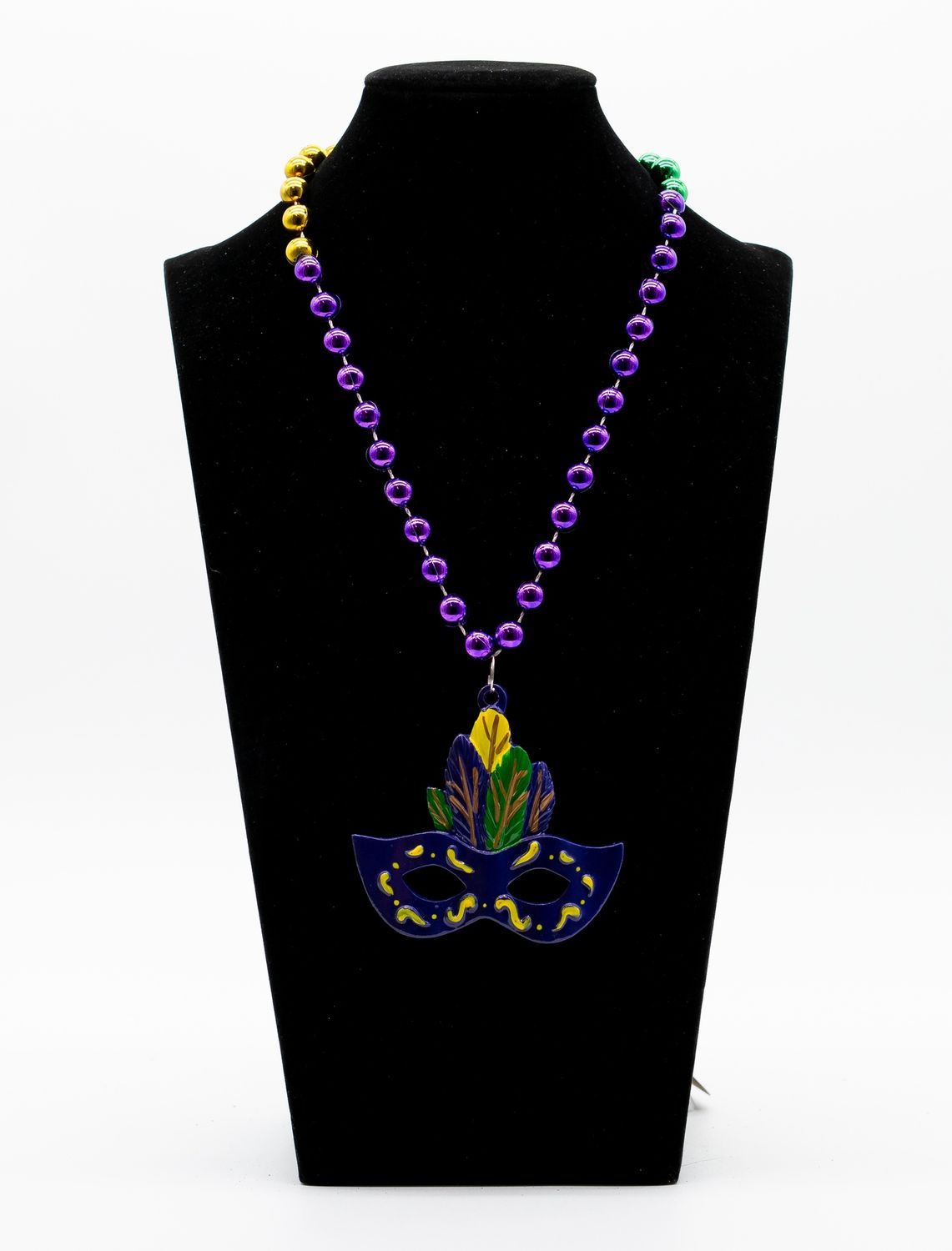 42” 10mm - 3 Section MOT Purple, Green, and Gold Bead with Mask Poly Each