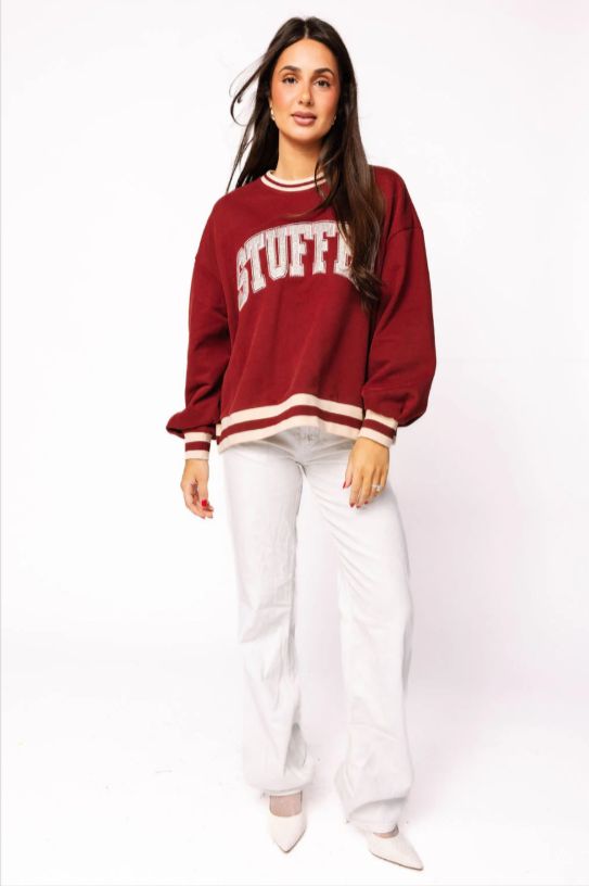 Maroon &amp; Ivory Rhinestone 'Stuffed" Sweatshirt