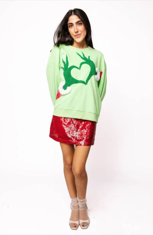 Green Grinch Heart Hands Sweatshirt