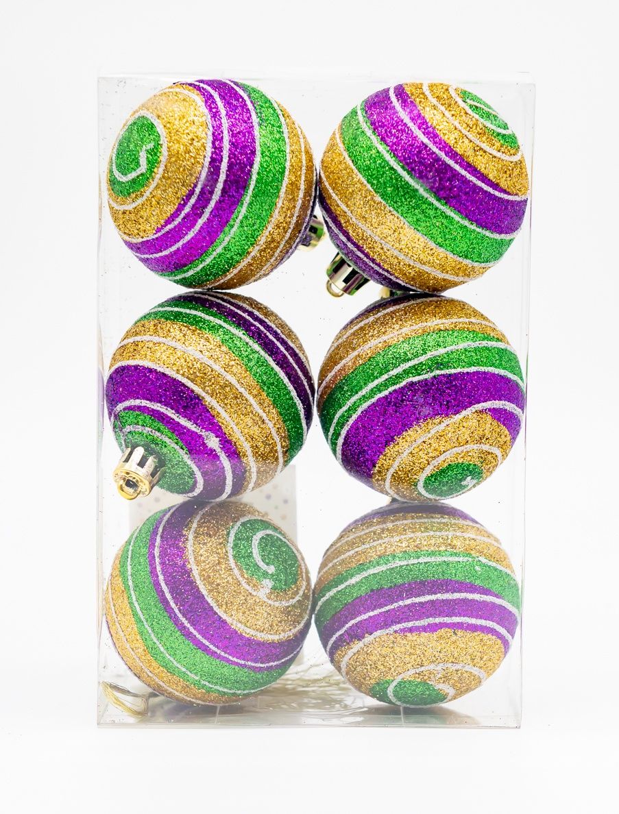 Box of 6 2.5" Striped Ornaments