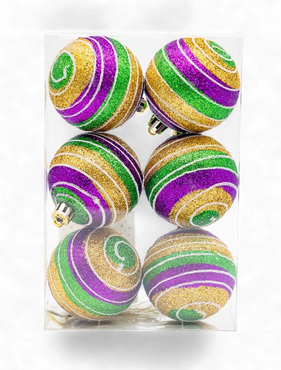 Box of 6 2.5" Striped Ornaments