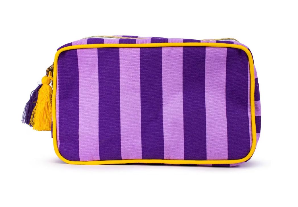 Megan Stripe Cosmetic Bag- Purple/Gold