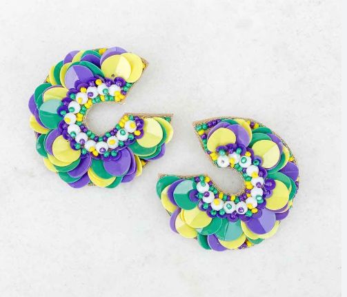 Royale Earrings Purple/ Green/Yellow 2"