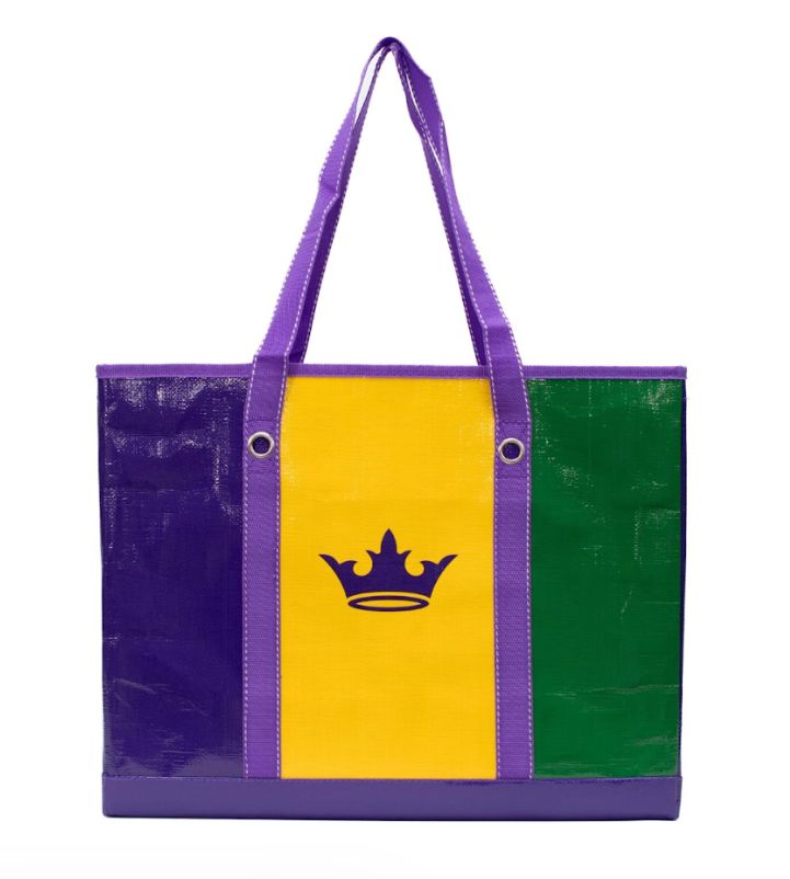 Mardi Gras Bead Market Tote Purple/Yellow/Green 18.5x14x8.5