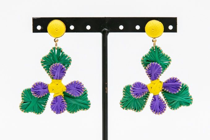 Mardi Iris Earrings Purple/ Green/Yellow 2.75"