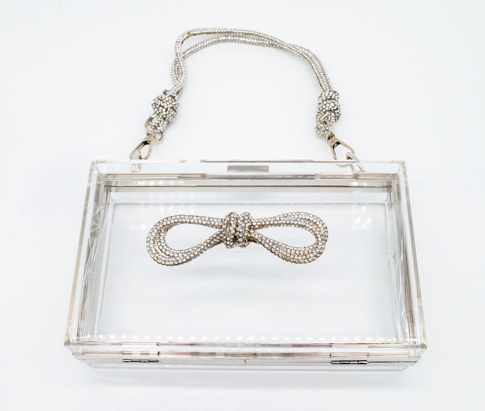 Rhinestone Bow Clear Acrylic Clutch