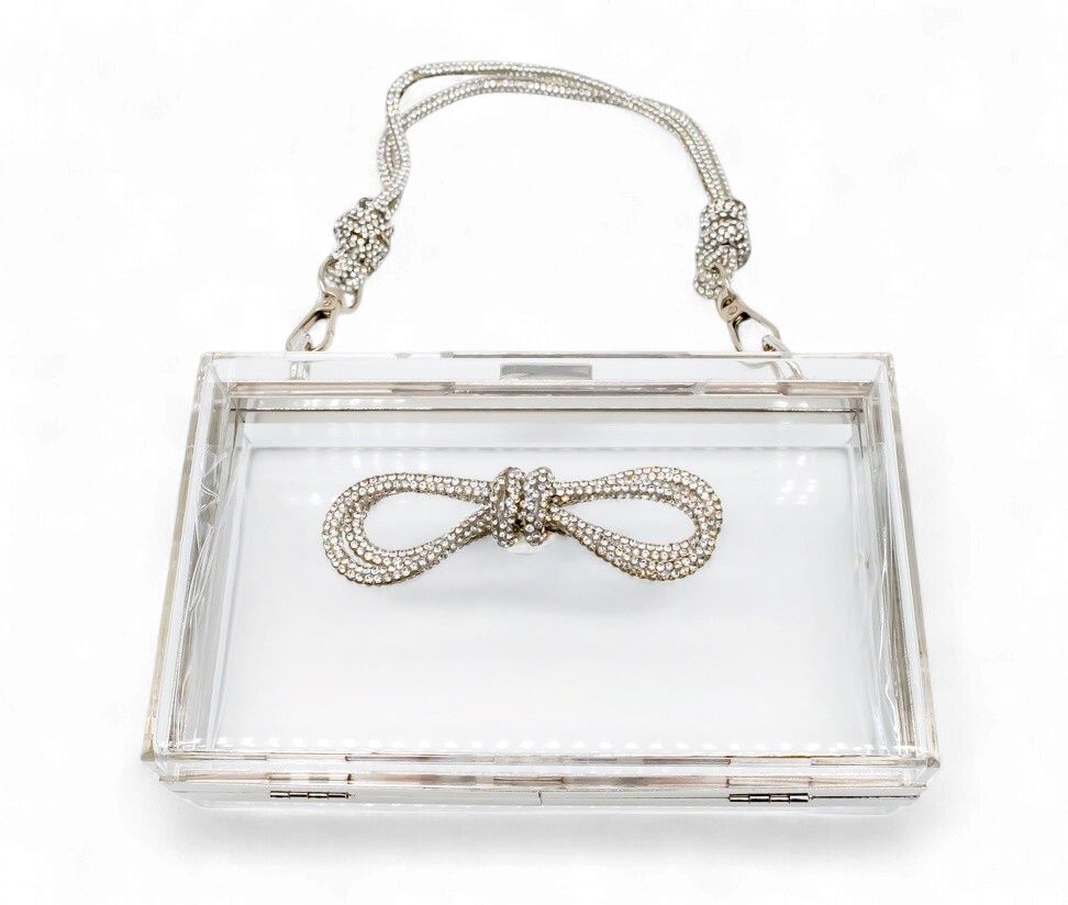 Rhinestone Bow Clear Acrylic Clutch
