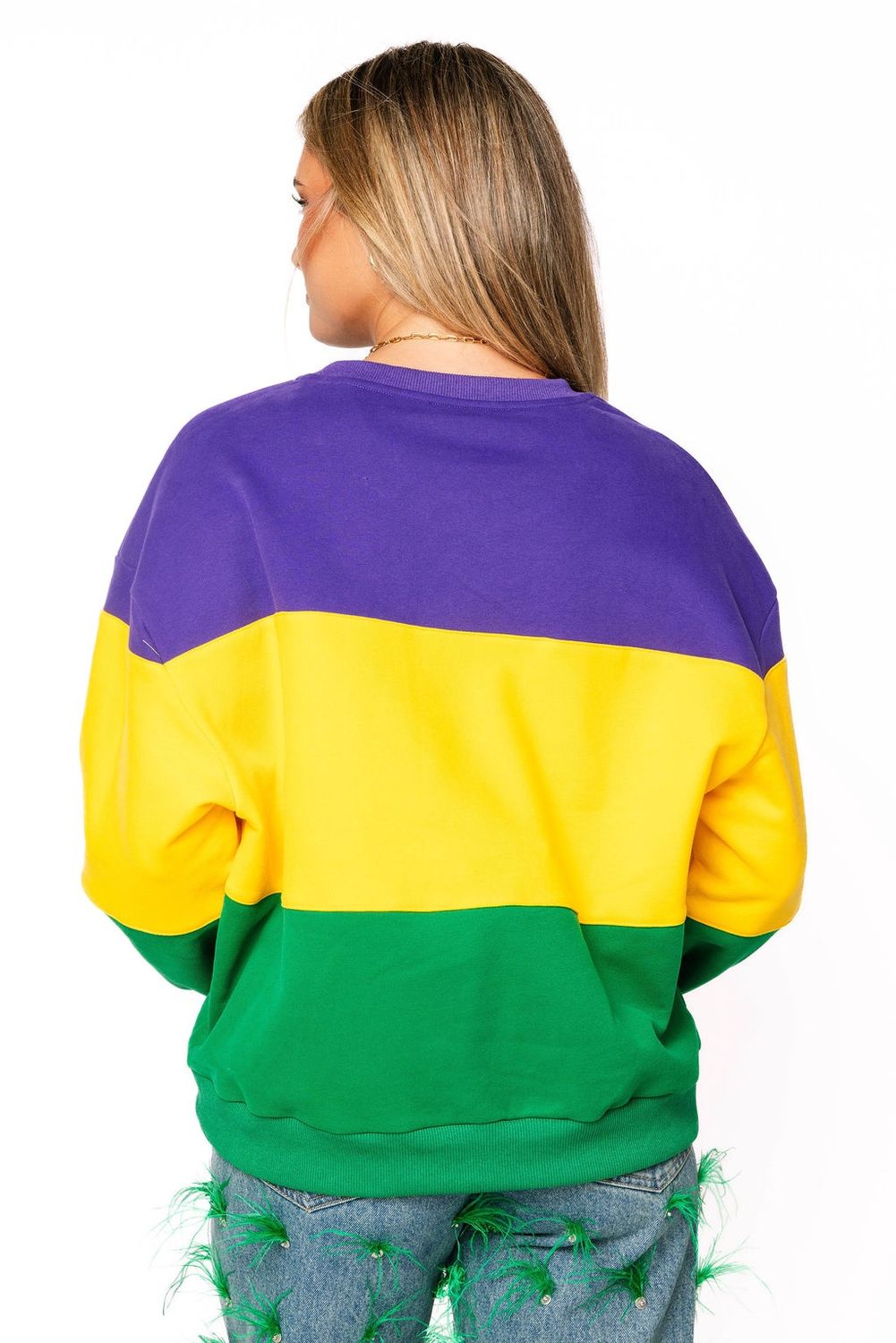 PURPLE, YELLOW &amp; GREEN STRIPED QUEEN CARD SWEATSHIRT