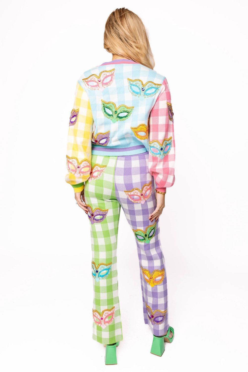 COLORBLOCK PASTEL GINGHAM MARDI GRAS MASK PANT